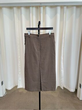 CAbi Brown Houndstooth Midi Skirt